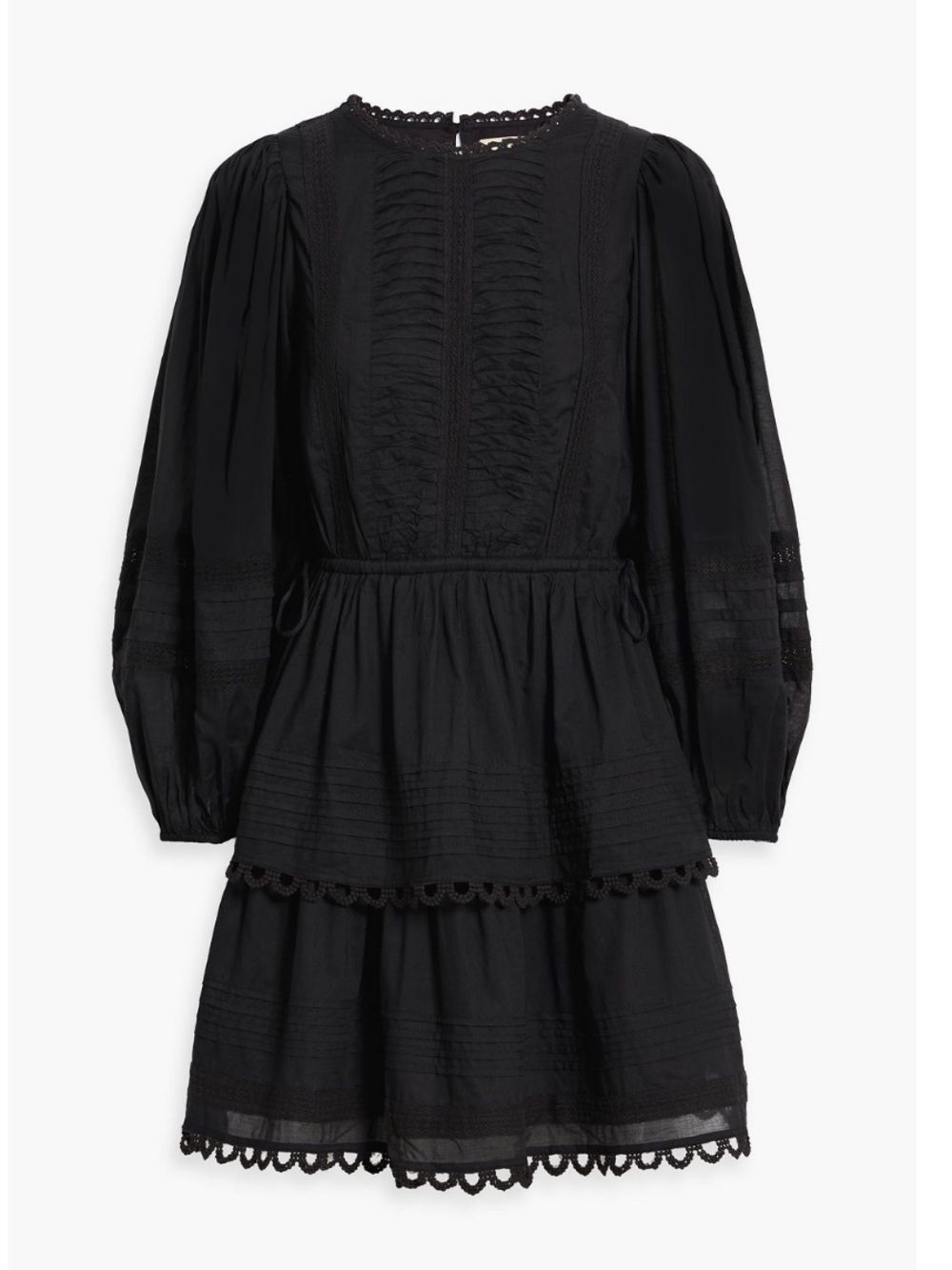 Black Farm Rio NWT Long-Sleeve Tiered Lace-Trim Dress